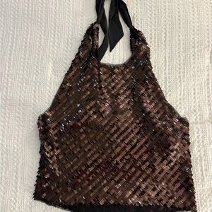 Sequin Halter Top in Brown
